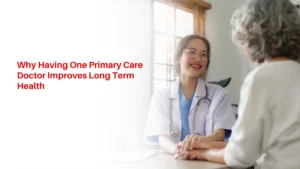 Dr. Subodh Agrawal having an ongoing, supportive primary care consultation with a long-term patient in a clinic.